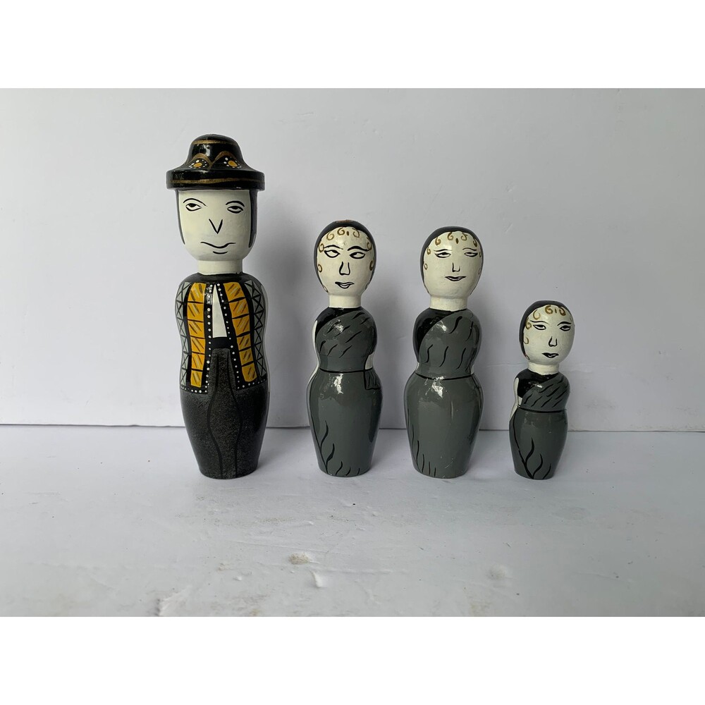 Wood Carved Hand Painted International Dolls - Folk Style Art - 6 oz